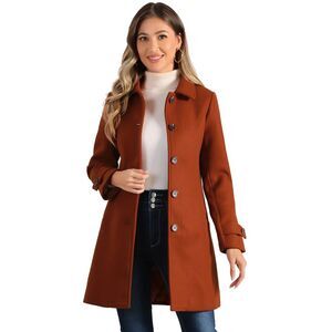 Winter Peter Pan Collar Mid-thigh A-line Single Breasted Pea Coat Brown Red